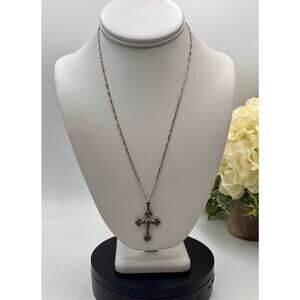 JC 925 Sterling‎ Silver Purple Oval Stone Marcasite Filigree Chain Necklace  20”